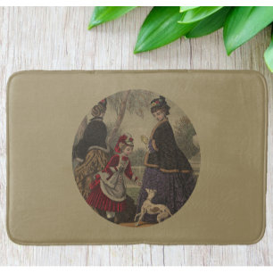 Victorian Women Girl & Dog On A Stroll Badematte