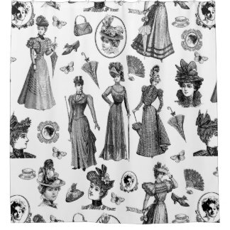 victorian women's style antique butterfly toile duschvorhang