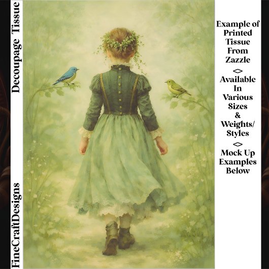  Victorian Woodland Girl From Behind EZ3 Decoupage Seidenpapier