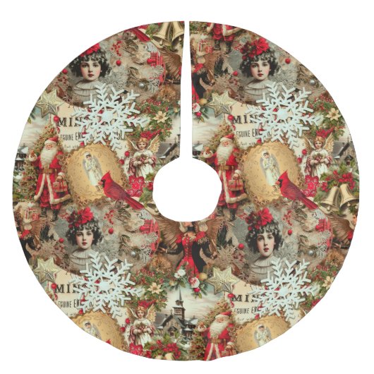 Victorian Yuletide Treasures Collage Polyester Weihnachtsbaumdecke (Vorderseite)