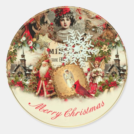 Victorian Yuletide Treasures Collage Runder Aufkleber (Vorderseite)