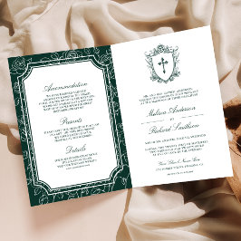 Victorianisch grüner katholischer QR-Code-Hochzeit Einladung