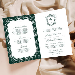 Victorianisch grüner katholischer QR-Code-Hochzeit Einladung