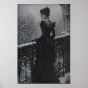 Victorianische Dame auf einer bereiften Balustrade Poster