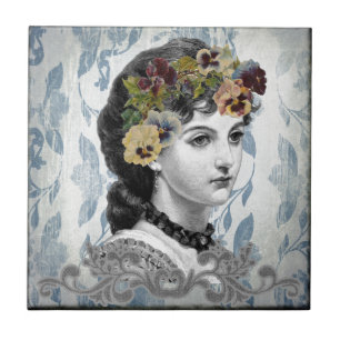 Victorianische Dame Stiefmütterchen auf Tapisserie Fliese