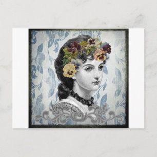 Victorianische Dame Stiefmütterchen auf Tapisserie Postkarte