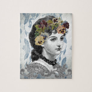 Victorianische Dame Stiefmütterchen auf Tapisserie Puzzle