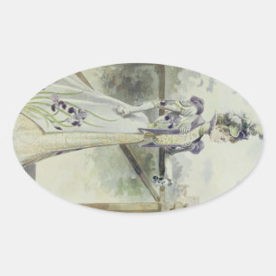Victorianische Dame – Vintage französische Mode –  Ovaler Aufkleber