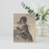Victorianische Frau Fisch Poisson d'avril Aprilsch Postkarte (Stehend Vorderseite)