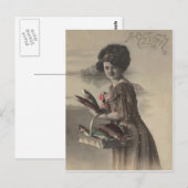 Victorianische Frau Fisch Poisson d'avril Aprilsch Postkarte (Vorne/Hinten)