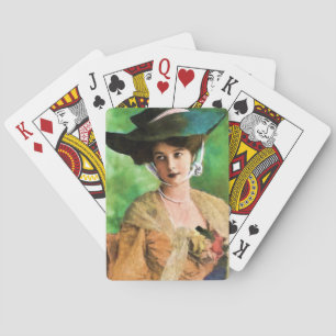 Victorianische Frau spielt hübsch Karten Spielkarten
