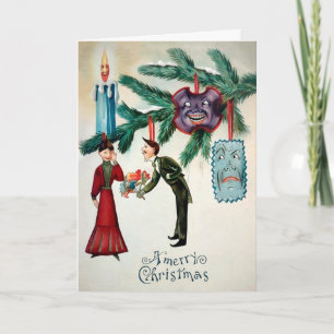 Victorianische gruselige Baumschmuck Weihnachtskar Feiertagskarte