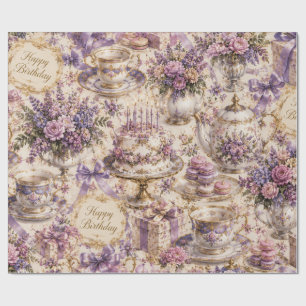 Victorianische Lavendel-Teeparty-Geburtstagsfeier Geschenkpapier