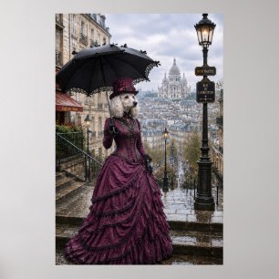 Victorianische Pudel-Dame an der Sacré-Cœur – Pari Poster