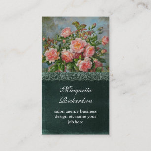 victorianische rosa Damastrosen blaue Visitenkarte