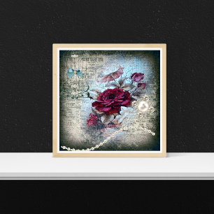 Victorianische rote Rose Ephemeral Grunge Poster