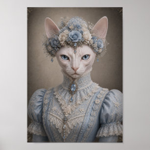 Victorianische Sphynx-Katzen-Lady-Druck, blaue Blu Poster