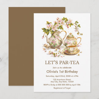 Victorianische Teeparty Lass uns Par Tee 1. Geburt Einladung