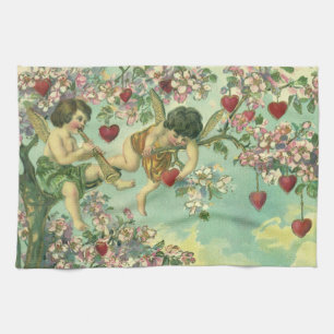 Victorianische Valentinstag-Cupids Vintage-Herzbau Handtuch