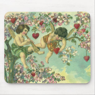 Victorianische Valentinstag-Cupids Vintage-Herzbau Mousepad