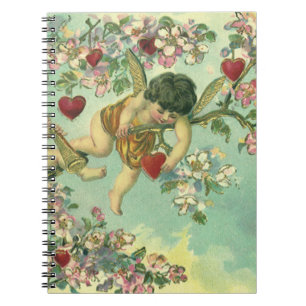 Victorianische Valentinstag-Cupids Vintage-Herzbau Notizblock