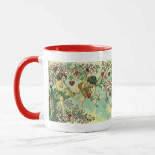 Victorianische Valentinstag-Putten Vintage-Herzbau Tasse