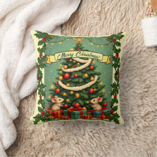 Victorianische Weihnachtsmäuse präsentieren rote g Kissen