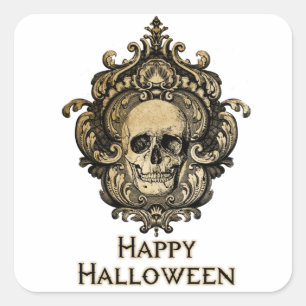 Victorianischer Gothic-Totenkopf-Halloween Quadratischer Aufkleber