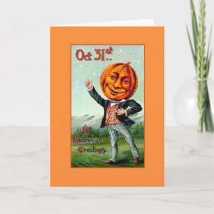 Victorianischer Halloween-Kürbiskopf-Grußkarte Karte