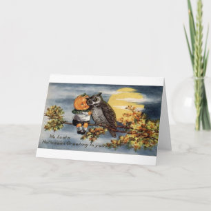 Victorianischer Jack-O-Lantern- und Eulen-Hallowee Karte