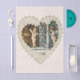 Victorianischer Valentinstag, Vintage-Engel mit Br Seidenpapier