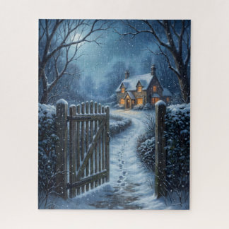 Victorianischer Weihnachtsgarten-Tor- und Cottage- Puzzle