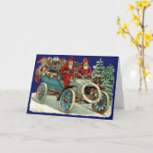 Victorianischer Weihnachtskartonsantas Automobil Karte (Gelbe Blume)