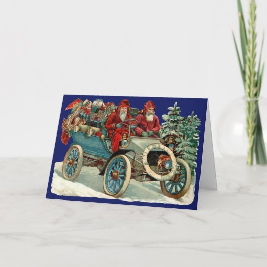 Victorianischer Weihnachtskartonsantas Automobil Karte (Vorderseite)