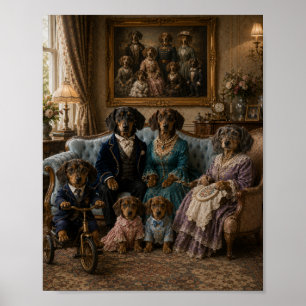 Victorianisches Dachshund-Familienporträt  Elegant Poster