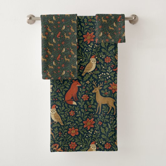 Victorianisches Weihnachts-Tier- & Botanik-Design Badhandtuch Set (Insitu)