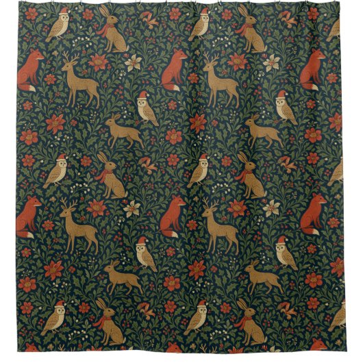 Victorianisches Weihnachts-Tier- & Botanik- Duschvorhang (Vorderseite)