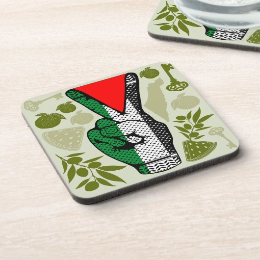 Victory Sign Hand Resistance Red Triangle Symbol Getränkeuntersetzer (Linke Seite)