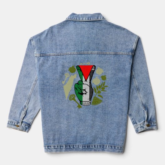 Victory Sign Hand Resistance Red Triangle Symbol Jeansjacke (Rückseite)
