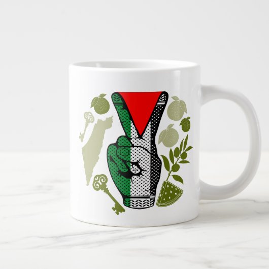 Victory Sign Hand Resistance Red Triangle Symbol Jumbo-Tasse (Rechts)