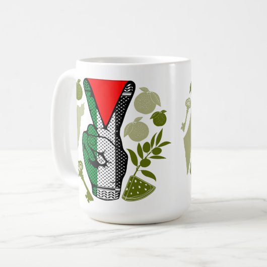 Victory Sign Hand Resistance Red Triangle Symbol Kaffeetasse (Vorderseite Links)