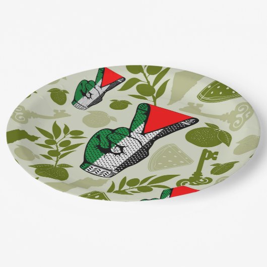 Victory Sign Hand Resistance Red Triangle Symbol Pappteller (Schrägansicht)