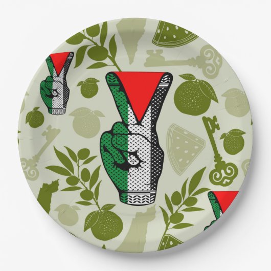 Victory Sign Hand Resistance Red Triangle Symbol Pappteller (Vorderseite)