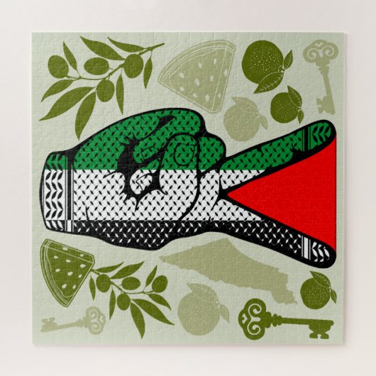 Victory Sign Hand Resistance Red Triangle Symbol Puzzle (Horizontal)