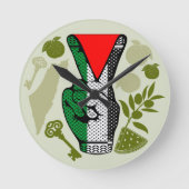 Victory Sign Hand Resistance Red Triangle Symbol Runde Wanduhr (Vorderseite)