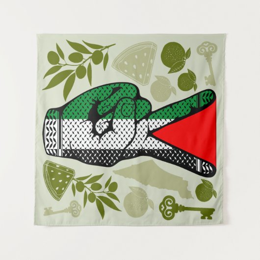 Victory Sign Hand Resistance Red Triangle Symbol Wandteppich (Vorderseite (Horizontal))