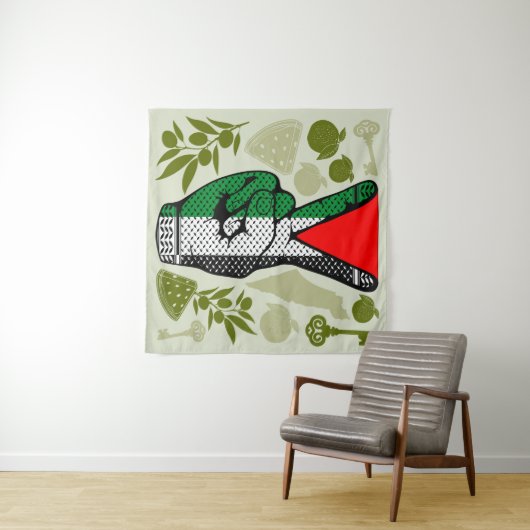 Victory Sign Hand Resistance Red Triangle Symbol Wandteppich (Beispiel (Horizontal))