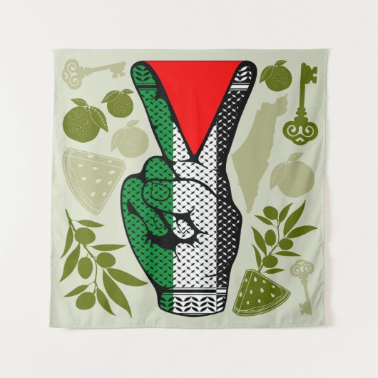 Victory Sign Hand Resistance Red Triangle Symbol Wandteppich (Vorderseite)