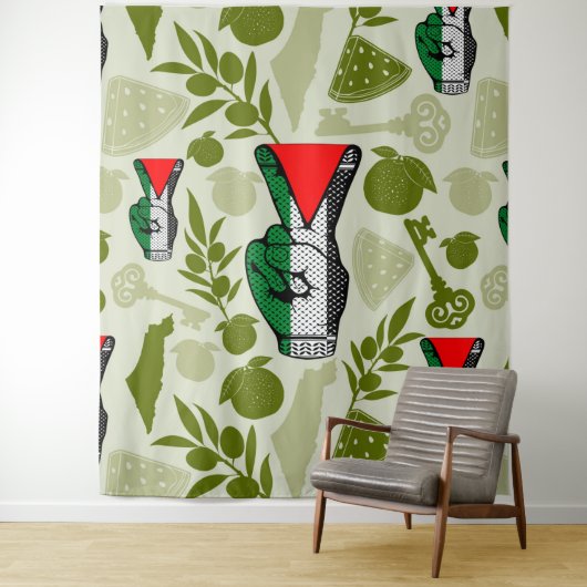 Victory Sign Hand Resistance Red Triangle Symbol Wandteppich (Beispiel)