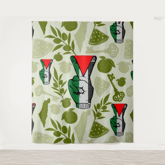 Victory Sign Hand Resistance Red Triangle Symbol Wandteppich (Vorderseite)